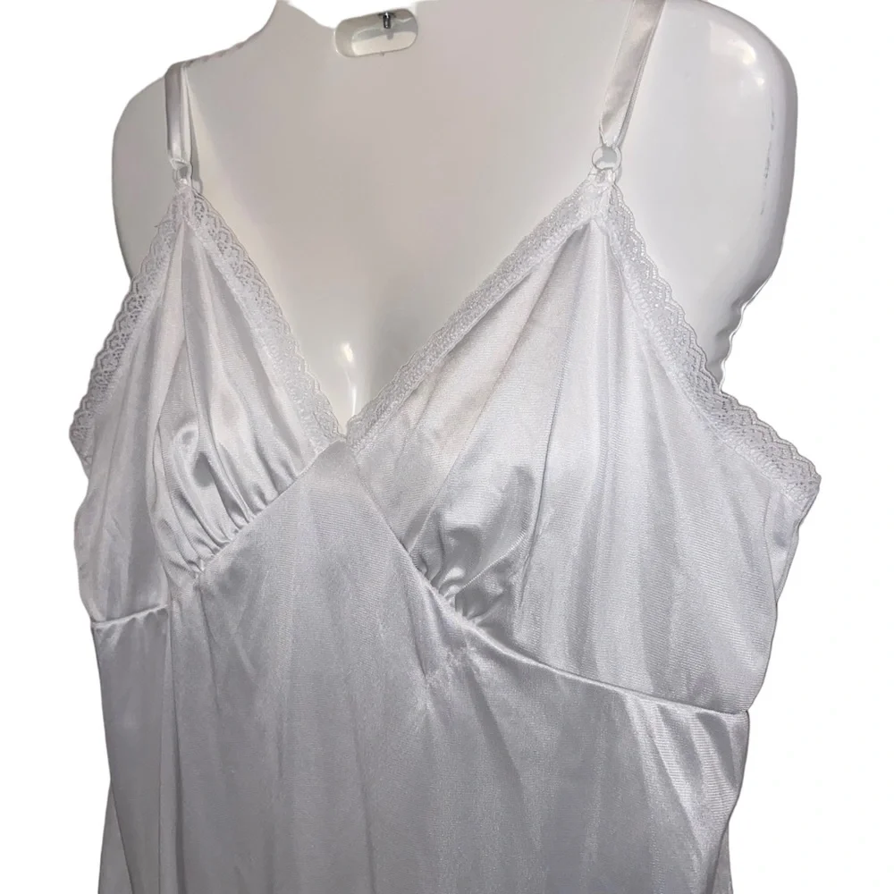 Vintage Nylon Slip Under Dress Womens Size 38 White Silky Satin Adjustable Strap - Picture 5 of 11